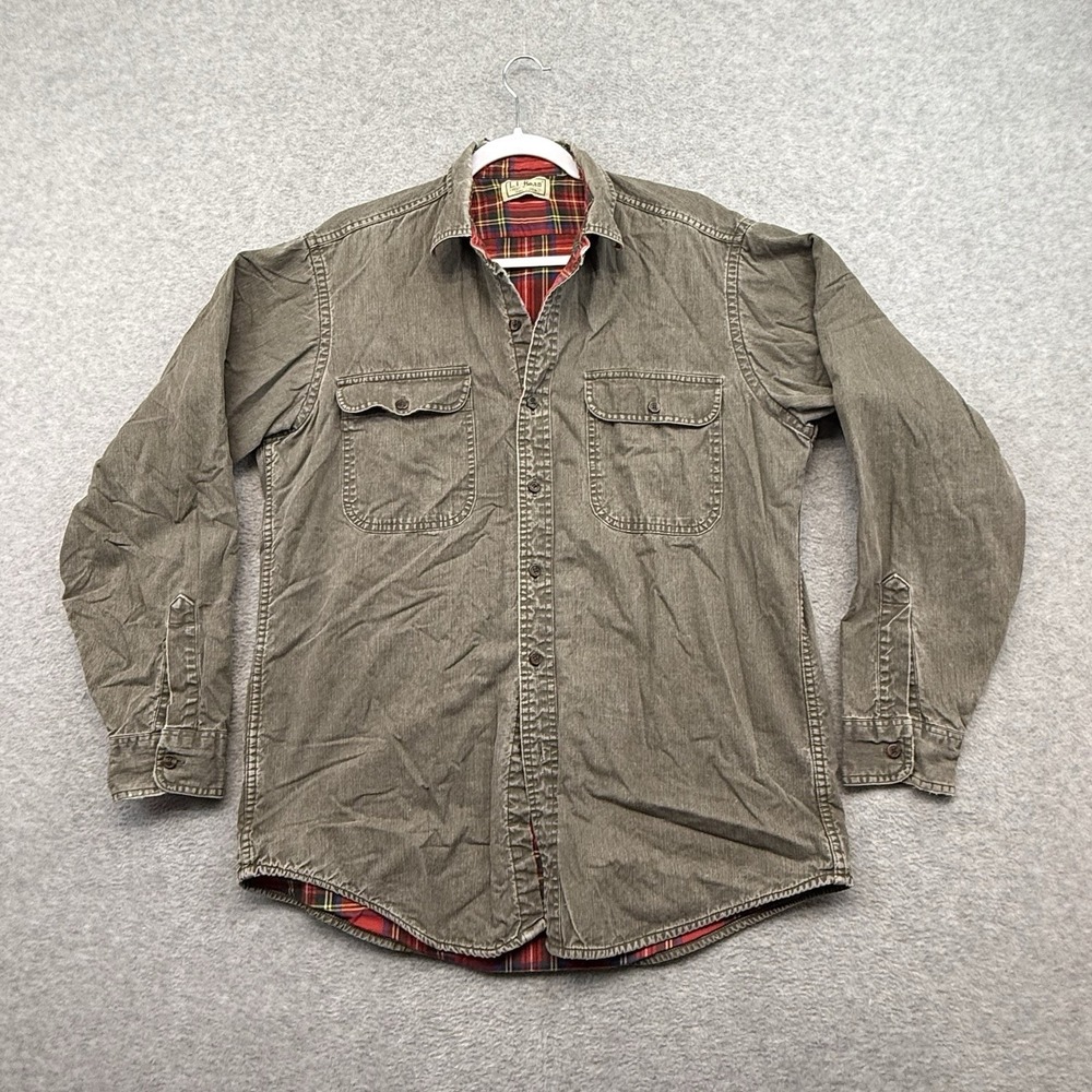 Vintage LL Bean Men's Shirt Jacket Size M Button Green Flannel Lined 80s USA VTG